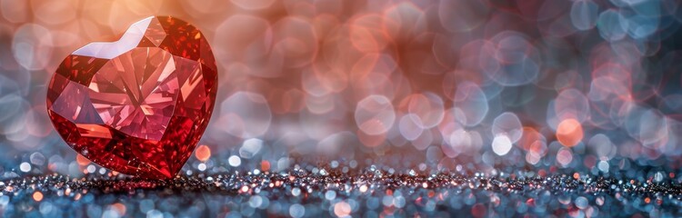 Fototapeta premium Red Heart Shaped Gemstone on Glittering Background