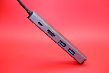 Portable USB hub consisting of USB A port, HDMI port and USB C port