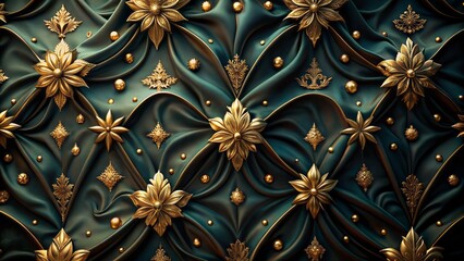 Golden accents shimmer on dark, velvety background, evoking luxurious beauty and sophistication, perfect for high-end fashion or beauty campaigns.