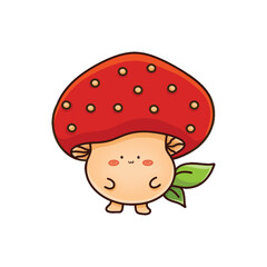 a cartoon drawing of a mushroom with a green leaf on it