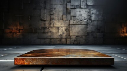 Metal podium product stand or display with blur background and cinematic light