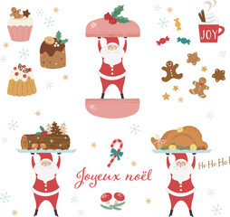 ミニサンタのカラーベクターイラスト-ごちそう編
