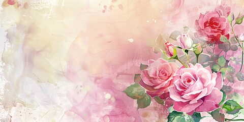 Watercolor Roses on Vintage Background