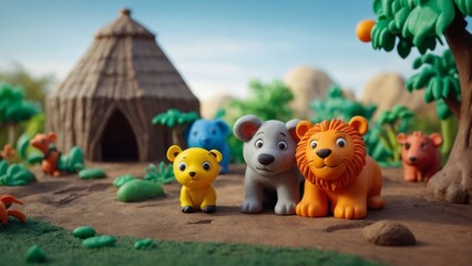Fototapeta premium Captivating claymation story of a whimsical zoo adventure for children