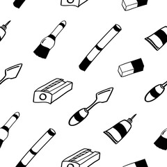 Artist tools seamless pattern in doodle style