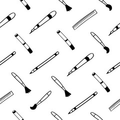 Artist tools seamless pattern in doodle style
