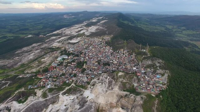 Aerial view of S&atilde;o Thom&eacute; das Letras and quartzite mine, Serra da Mantiqueira regiona, Minas Gerais, Brazil