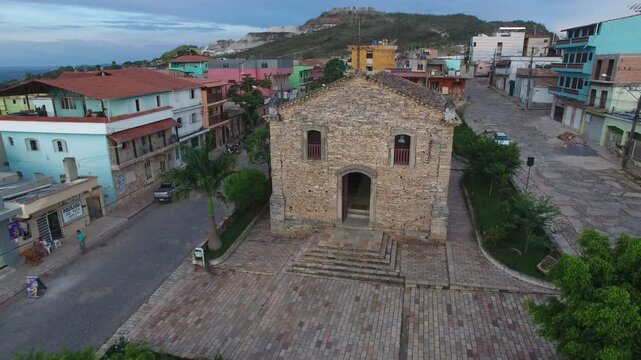 Aerial view of Nossa Senhora do Ros&aacute;rio Church - S&atilde;o Thom&eacute; das Letras, Minas Gerais, Brazil