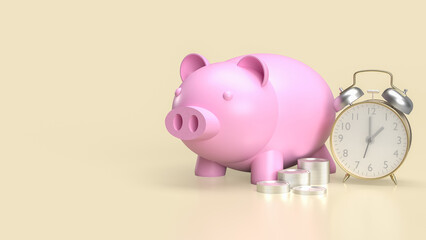 The piggy bank and clock for earn and saving concept 3d rendering.