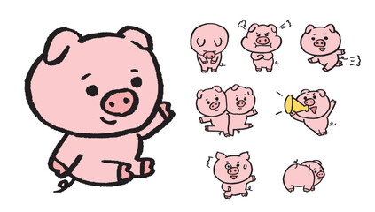 丸くてかわいい豚のキャラ素材