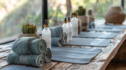 A wellness retreat with sustainable bamboo yoga mats organic and locallymade beauty products and workshops on ecofriendly living promoting a mindful and environmentallyconscious event..