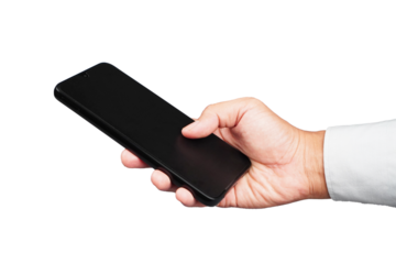 Male holding phone isolated transparent