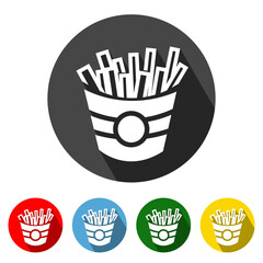 French Fries Flat Icon Long Shadow. French Fries icon vector illustration design element with four color variations. French Fries Icon with Long Shadow. French Fries Icon flat design. 