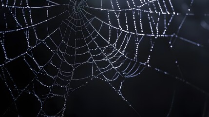 Real creepy spider webs on black banner