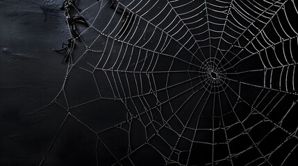 Obraz premium Real creepy spider webs on black banner