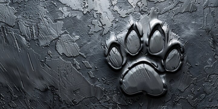 Metallic Paw Print on Textured Surface