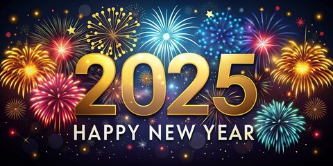 A fireworks display with the number 2025 Happy New Year