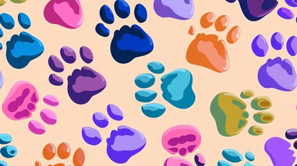 Colorful Paw Prints Seamless Pattern