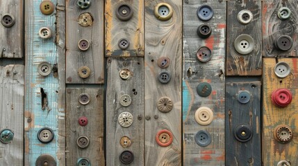 Old boards decorated with antique buttons