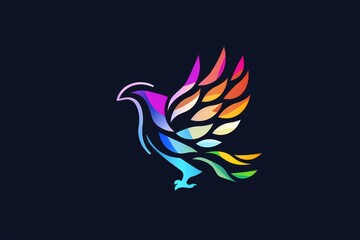 Fototapeta premium Vibrant multicolored bird logo on a dark background symbolizing creativity, freedom, and modern design. Ideal for branding and digital art concepts.