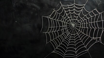 Real creepy spider webs on black banner