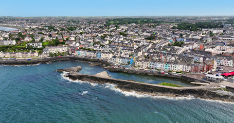 Obraz premium Aerial view of Residential homes and town houses in Bangor Town on the Co Down Coastline Northern Ireland