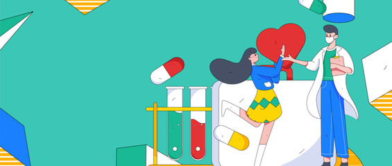 Medical characters fighting the epidemic flat vector concept operation hand drawn illustration
