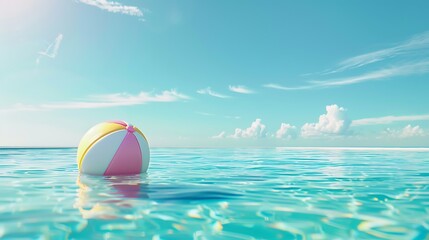 Beach Ball Floating in a Crystal Clear Pool