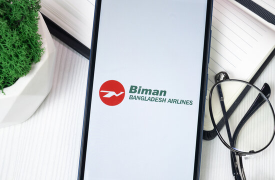 New York, USA - 30 June 2024: Biman Bangladesh Airlines Logo on Phone Screen, Company Icon