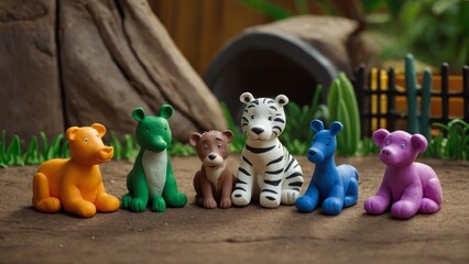 Naklejka premium Playful stop-motion adventure of a whimsical zoo outing for children