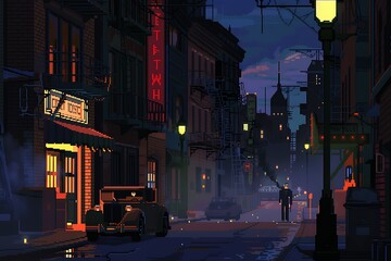 A virtual reality detective game set in a noir-style pixelated city