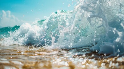 Ocean Wave Splashing on Sandy Beach.