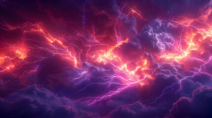 Obraz premium Pulsing neon tinged lightning bolts slicing through a moody dark background electrifying and kinetic surrealist digital art with a touch of minimalism Visually striking and intense atmospheric scene