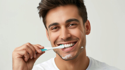 latino handsome man smiling brushing teeth 