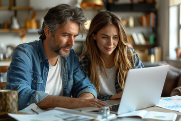 Collaborative Teamwork: Young Business Partners Working on Laptop in Cozy Home Office