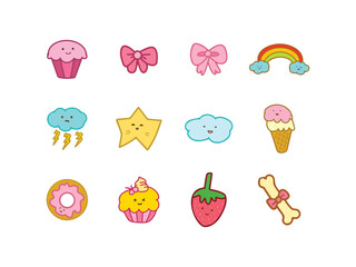 set of cute icon clouds, cake, and star