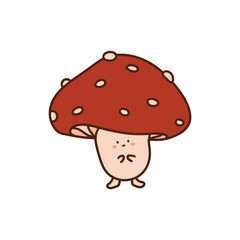Cute Mushroom Character with Cartoon Style Drawing