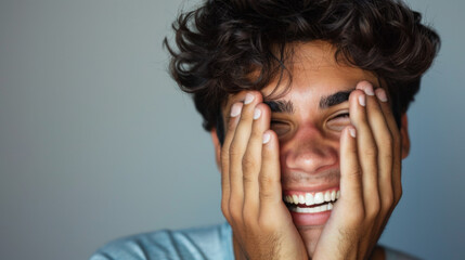 Fototapeta premium latino handsome man smiling Hands covering face