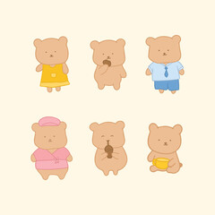 set of Cute Bear with Cartoon Style