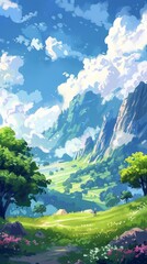 Obraz premium Adventurous Landscape in Anime Style