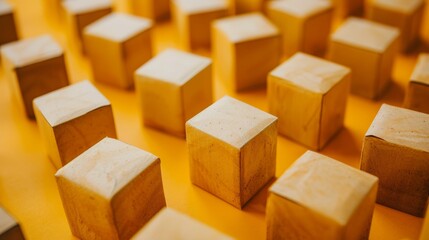 Wooden cubes on orange background