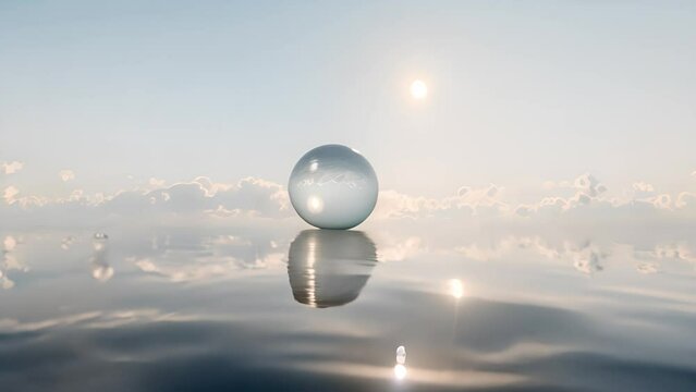 Floating Glass Sphere on Calm Sea with Ai generated.
