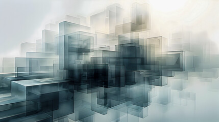 Minimalist modern abstract composition of overlapping transparent line graphs resembling a market chart or financial data visualization with a muted cool toned color scheme and a clean