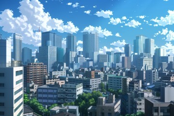 Playful Cartoon Cityscape - A Vibrant and Lively Urban Adventure，Anime style