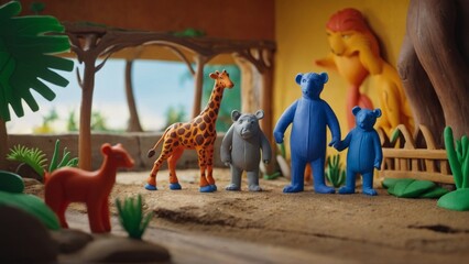 Obraz premium Charming clay animation of a day at the zoo with lovable animal characters