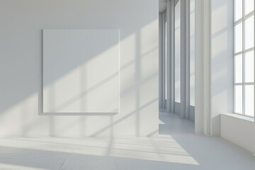 Fototapeta premium Elegant Simplicity,：Minimalistic White Canvas，Conceptual Display of Modern Art in Bright Gallery Space