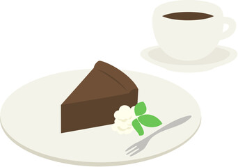 一切れのガトーショコラケーキとコーヒーのベクターイラスト