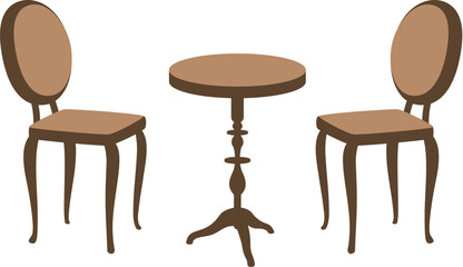 アンティーク風カフェテーブルと椅子のセットのベクターイラスト