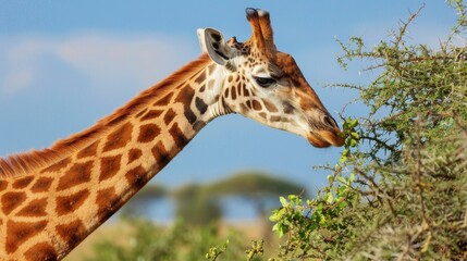 Fototapeta premium Giraffe Eating Leaves.