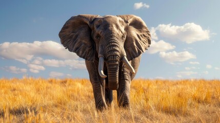 Naklejka premium Elephant in a field of tall grass.